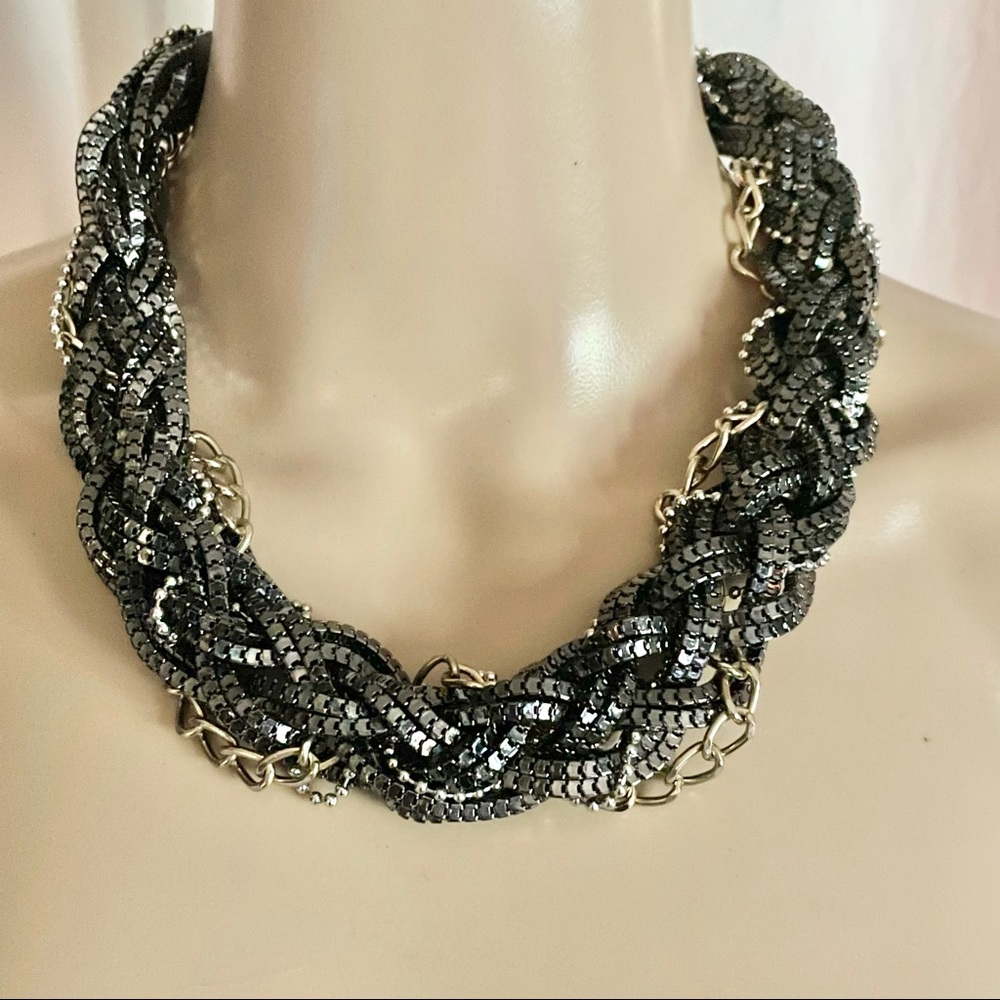 Multi Braided Glitzy Dark Silver Statement Neckla… - image 1